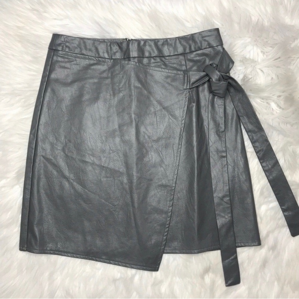 LF Seek The Label Grey Vegan Leather Mini Wrap Skirt